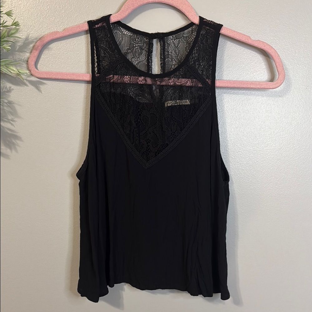 Like New Mustard Seed Black Cropped Flowy Tank Top Size Small